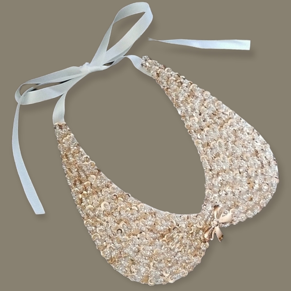 1950s Vintage Style Rose Gold Beaded Sequin Accent Collar
